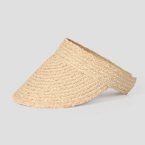 Summer handmade raffia open top sun hat with wide brim in natural beige for sun protection