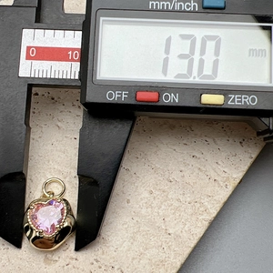 DIY pink heart zircon pendant jewelry accessory gold tone heart charm 13mm size display