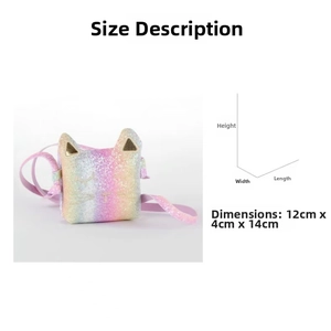Detailed dimension guide for rainbow gradient cat crossbody bag with sequins 12x4x14cm
