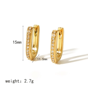 Orecchini a cerchio geometrici in acciaio placcato oro 18K con zirconi, misura 15mm