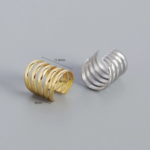 Minimalist multi-layer S925 silver ear cuff in gold and silver finish for non-pierced ears