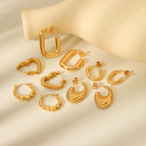 Collection of geometric gold stainless steel earrings with heart and star shapes