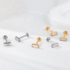 Boucles d'oreilles F136 titane avec zircon carré en or et argent, lot de six pièces