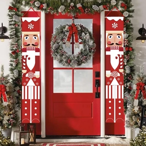 Nutcracker soldier porch banners in classic red and white for Christmas door decoration