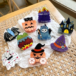 Halloween Hair Claw Clips Glitter Acrylic Acetate Pumpkin Bat Ghost Witch Hat Festive Party Costume Hairpin For Women