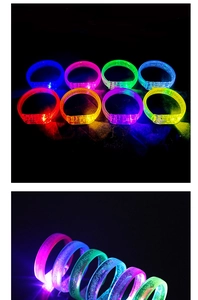 Neon LED glow bracelets in multiple colors featuring transparent bubble plastic textures