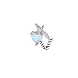 Piercing al naso a L con opale a cuore e design a corna di cervo con zircone chiaro