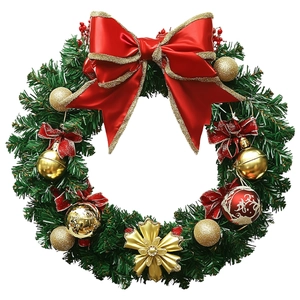 Detailed Christmas wreath decal with red bow, golden baubles and green pine needles