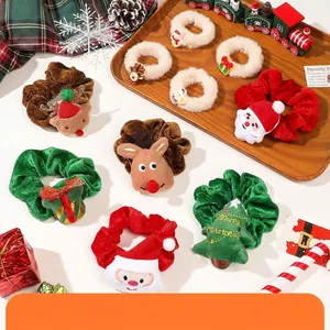 Christmas Hair Accessories Scrunchies Reindeer Antler Headbands Clips Plush Velvet Santa Claus Festive Party Women Girls