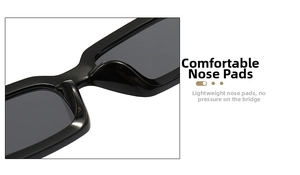 Detail of integrated nose pads on black square frame sunglasses for comfort