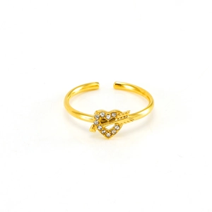 18k gold plated open heart ring with arrow design and cubic zirconia stones
