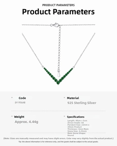 Detailed specifications of S925 sterling silver V-shape necklace with green 5A zircons