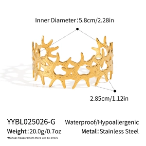 Detailed sizing specifications for gold stainless steel spiked textured cuff bracelet