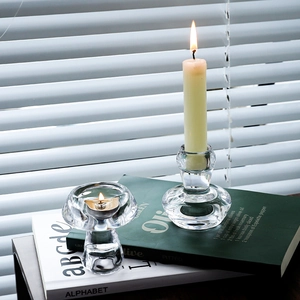 Nordischer Pilz Glas Kerzenhalter Doppelkopf Transparent Teelicht Stabkerze Modern Home Dekor Party Tischschmuck