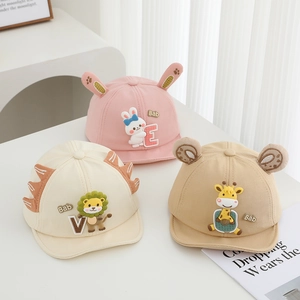 Infant soft brim caps featuring cute animal ears and cartoon embroidery in three colors