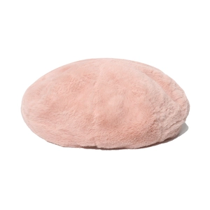 Pink faux rabbit fur beret hat for women featuring a soft plush texture for winter warmth