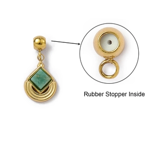 Detail showing the rubber stopper inside the gold stainless steel pendant connector