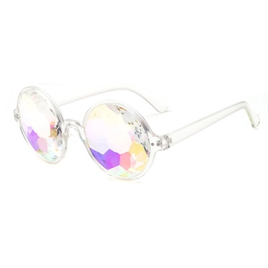 Psychedelic kaleidoscope glasses with clear acrylic frames and colorful prism lenses
