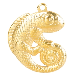 Polished 18k gold plated stainless steel lizard pendant charm with scale textures