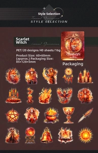 Detail of PET Crimson Witch stickers featuring magical phoenix and crystal ball motifs