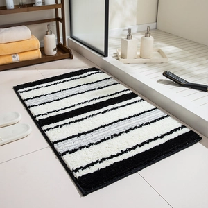 Bathroom Rug Water Absorbent Non Slip Floor Mat Thickened Flocking Shower Door Carpet Machine Washable Geometric Stripes