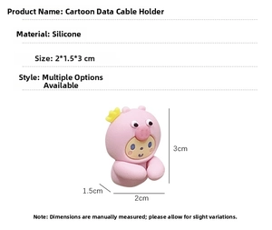 Vista detallada del clip para cables de silicona rosa con forma de cerdito animado