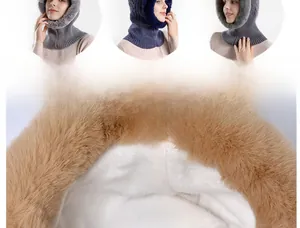 Detailed view of fleece lining texture and knit hat scarf set in multiple colors