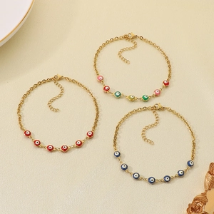 18K gold-plated stainless steel anklets with colorful devil eye enamel beads