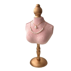 Pink velvet mannequin bust jewelry display stand for necklaces with vintage gold base