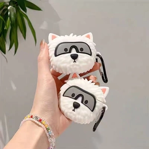 3D cartoon animal silicone case for AirPods Pro 2 with black metal carabiner hook