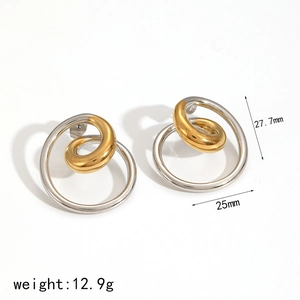 Detailed view of spiral twist earrings with size 27.7mm and weight 12.9g measurements
