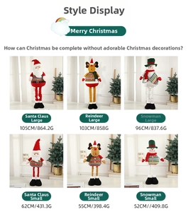 Detailed size chart for plush Santa, Reindeer, and Snowman festive standing ornaments