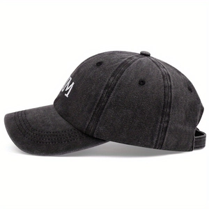 Classic washed gray baseball cap with white M letter embroidery and a curved brim