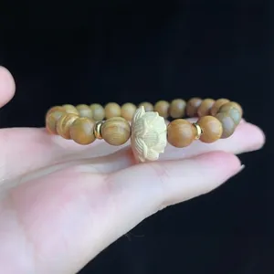 Bracelet en Perles de Lotus en Bois de Santal Vert Style Zen Ethnique Perles de Bouddha en Bois Chaîne à Main pour Bijoux Unisexe Cadeau