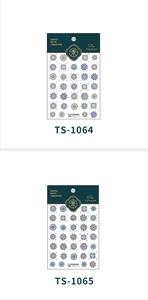 Detail view of TS-1064 and TS-1065 bohemian embossed 3D nail art stickers with geometric patterns
