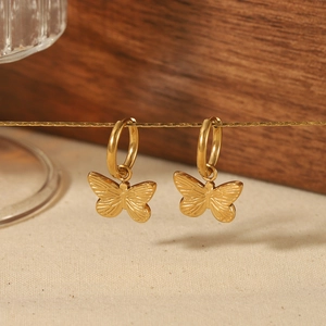 Boucles D'oreilles Créoles Pendentif Papillon Plaqué Or 18K Acier Inoxydable Élégant Style INS Bijoux Pour Femmes