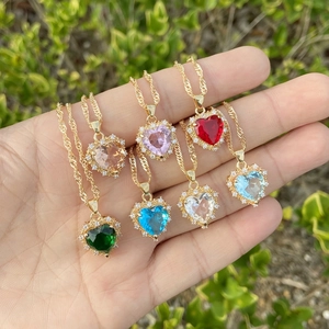 Heart Pendant Necklace With Zircon And Copper Gold Plated Center Stone Stainless Steel Twisted Chain For Women Fashion Jewelry