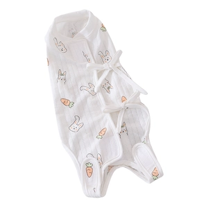 Breathable cotton baby bodysuit with cute rabbit prints and side-tie kimono design