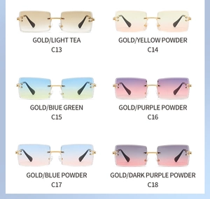 Detailed collection of rimless square sunglasses with gradient lenses and gold temples