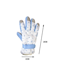 Blue floral ski gloves detail with size measurements 26cm length and 10cm width