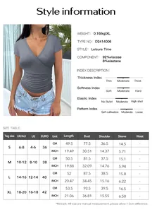 Detaillierte Größentabelle und Materialangaben für das Y2K Slim-Fit V-Ausschnitt Kurzarm-T-Shirt