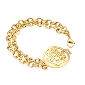 Hamsa Hand Fatima Bracelet Double Layer Stainless Steel Hollow Round Pendant Fashion Jewelry For Women