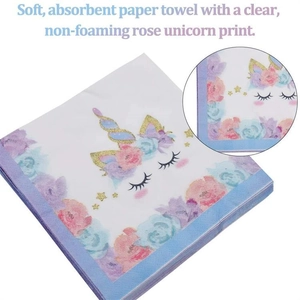Absorbent unicorn and rose print paper napkins for kids birthday party table settings
