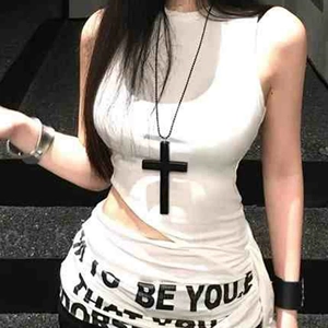 Large Cross Pendant Necklace Vintage Wooden Geometric Oversized Gothic Sweater Chain For Halloween Cosplay Unisex Punk Jewelry