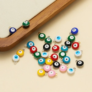 Colorful Turkish Evil Eye charms in multiple vibrant enamel finishes for DIY jewelry making