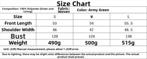 Size guide for women's casual loose vest including front length and chest measurements