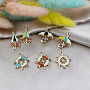 Enamel Alloy Umbrella And Ship Helm Charms With Rhinestones For DIY Jewelry Making Necklaces Earrings Keychains