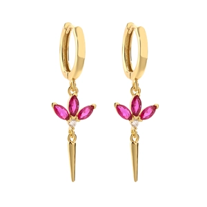 18K gold plated drop earrings with red marquise stones and tapered cone pendant