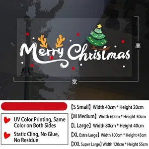 Size chart for Christmas static window stickers showing various dimensions from S to XXL