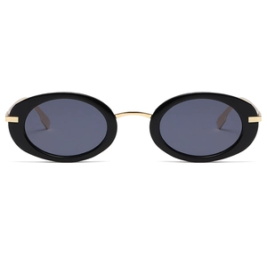 Y2K vintage oval sunglasses with black frames and gold metal bridge for women and men